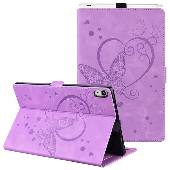 Wallet Case for iPad Mini 2021(6th Generation), iPad Mini 6 Case with Pen Slot, Allytech PU Leather Scratch-Free Anti-Slip Stand Card Pocket Embossed Butterfly Floral Case for iPad Mini 6 8.3", Purple