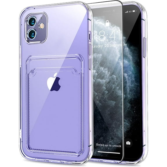 Wallet Case for iPhone 11 (6.1 inch), Card Holder Camera Protection Cover for iPhone 11 + Screen Protector, Soft Slim Card Slot Case Compatible with iPhone 11 Phone Case -Clear