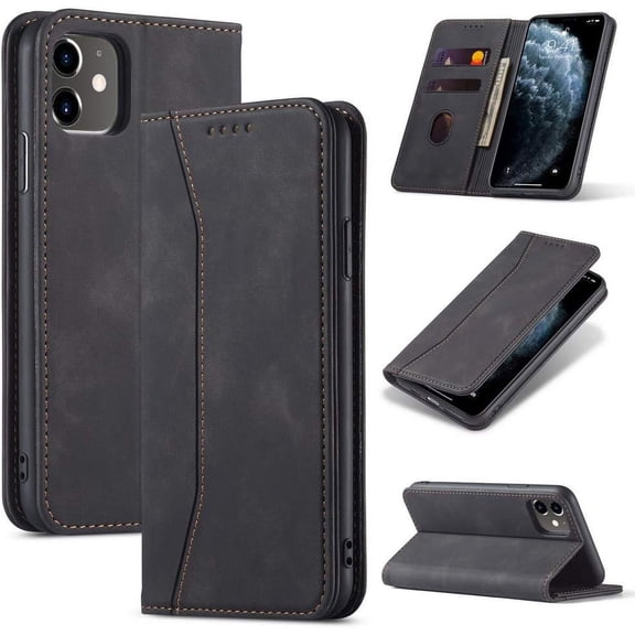 Wallet Case for iPhone 11 6.1 inch, Premium PU Leather Case Vintage Matte Wallet Flip Cover [Card Slots] [Magnetic Closure] Stand Function Folio Shockproof Full Protection for iPhone 11 - Black