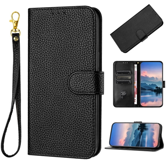 Wallet Case For iPhone 11 Card Slots Side Pocket, RFID Blocking, Kickstand, Magnetic Flip Phone Cover Premium PU Leather Folio with Lanyard For iPhone 11,Black