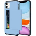 thumbnail image 1 of Wallet Case for iPhone 11 Case with Card Holder Protective Case Dual Layer Shockproof Hard PC Soft Hybrid Rubber Anti Scratch Case for iPhone 11 6.1 inch (Light Blue), 1 of 15
