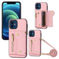 thumbnail image 1 of Wallet Case for iPhone 11, Classic Lychee Texture PU Leather Purse Case with Accordion Card Slots, Protective Crossbody Flip Cover with Zipper Shoulder Strap Lanyard for iPhone 11, Pink, 1 of 8