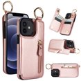 thumbnail image 1 of Wallet Case for iPhone 11, Premium Vintage PU Leather Magnetic Closure Handbag Zipper Pocket Case Kickstand Card Holder Slots with Ring Hook Shockproof Flip Cover for iPhone 11, Rosegold, 1 of 9