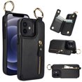thumbnail image 1 of Wallet Case for iPhone 11, Premium Vintage PU Leather Magnetic Closure Handbag Zipper Pocket Case Kickstand Card Holder Slots with Ring Hook Shockproof Flip Cover for iPhone 11, Black, 1 of 9