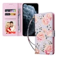 thumbnail image 1 of Wallet Case for iPhone 11 Pro Max 6.5 Inch, Flower Pattern Stand Feature Protective PU Leather Flip Folio Cover with Credit Card Slots Side Cash Pocket Magnetic Closure Wrist Strap Case,Pink Rose, 1 of 8