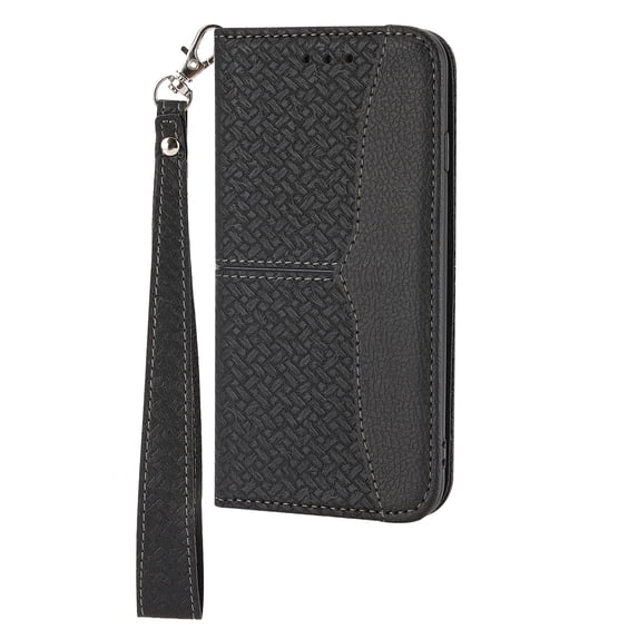 Wallet Case for iPhone 11 Pro Max 6.5 Inch, PU Leather Woven Texture Phone Case with Kickstand Magnet Card Slots Wrist Strap Cover for iPhone 11 Pro Max,Black