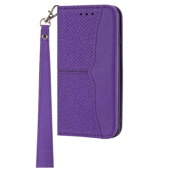 Wallet Case for iPhone 11 Pro Max 6.5 Inch, PU Leather Woven Texture Phone Case with Kickstand Magnet Card Slots Wrist Strap Cover for iPhone 11 Pro Max,Purple