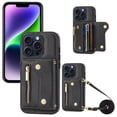 thumbnail image 1 of Wallet Case for iPhone 11 Pro Max, Classic Lychee Texture PU Leather Purse Case with Accordion Card Slots, Protective Crossbody Flip Cover with Zipper Shoulder Strap Lanyard, Black, 1 of 8