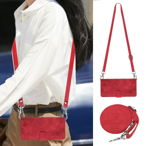 Wallet Case for iPhone 11 Pro Max, Skin-Friendly PU Leather Shoulder Strap Lanyard Crossbody Magnetic Clasp Flip Folio Cover with Card Slots Holder Kickstand Shockproof Case,Red