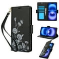 thumbnail image 1 of Wallet Case for iPhone 11 Pro Max, Stylish PU Leather Case Kickstand RFID Blocking Flip Case Card Slots Wrist Strap Floral Pattern Magnetic Closure Folio Cover, Heavy Duty Protection, Black, 1 of 6