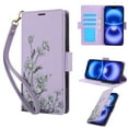 thumbnail image 1 of Wallet Case for iPhone 11 Pro Max, Stylish PU Leather Case Kickstand RFID Blocking Flip Case Card Slots Wrist Strap Floral Pattern Magnetic Closure Folio Cover, Heavy Duty Protection, Purple, 1 of 6