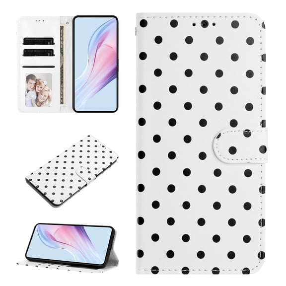 Wallet Case for iPhone 11 Pro Max, Wave Point Pattern Phone Case with Kickstand, 3 Card Slots and Cash Pocket Full Body Shock-Resistant Protective Folio Cover for Women Girls, White