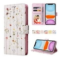 thumbnail image 1 of Wallet Case for iPhone 11 with RFID Blocking Credit Card Slots Holder, Cute Patterned Gold Brushing Magnetic Flip Kickstand Wrist Strap Cover For iPhone 11, Dry Flower World, 1 of 8