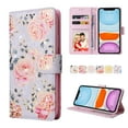 thumbnail image 1 of Wallet Case for iPhone 11 with RFID Blocking Credit Card Slots Holder, Cute Patterned Gold Brushing Magnetic Flip Kickstand Wrist Strap Cover For iPhone 11, Rural Rose, 1 of 8