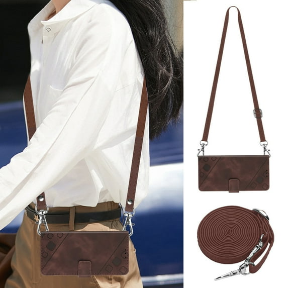 Wallet Case for iPhone 11, Skin-Friendly PU Leather Shoulder Strap Lanyard Crossbody Magnetic Clasp Flip Folio Cover with Card Slots Holder Kickstand Shockproof Case for iPhone 11,Brown