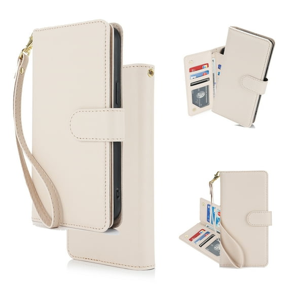 Wallet Case for iPhone 11, [TPU Shockproof Interior Case] Kickstand [RFID Blocking] Card Slot, Magnetic PU Leather Folio Cover Compatible,Flip Cover with Card Holder,With strap,Apricot