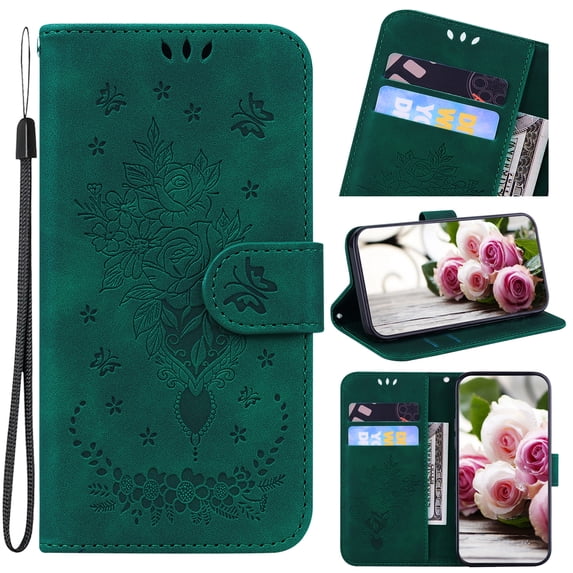 Wallet Case for iPhone 12/ 12 Pro, Butterfly Embossed & Cute Flower Patterned PU Leather Magnetic Clasp Flip Stand Card Slots Kickstand with Hand Strap Shockproof Cover For iPhone 12/ 12 Pro,
Green