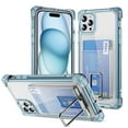 thumbnail image 1 of Wallet Case for iPhone 12/12 Pro, with Card Holder Slot Built-in Kickstand Shockproof Slim Hard Back Cover Soft TPU Bumper Translucent Clear for iPhone 12/12 Pro, Blue, 1 of 8