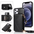thumbnail image 1 of Wallet Case for iPhone 12  / 12 Pro, Detachable Crossbody Lanyard Strap PU Leather+Soft TPU Bumper Magnetic Clasp Back Flip Credit Card Slots Kickstand Cover for iPhone 12  / 12 Pro - 6.1", Black, 1 of 10