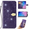 thumbnail image 1 of Wallet Case for iPhone 12/12 Pro, Flip Case PU Leather Diamond Emboss Mandala Flowers Wrist Strap Folio Card Slots Magnetic Kickstand Protective Phone Cover for iPhone 12/12 Pro, Purple, 1 of 10