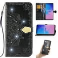 thumbnail image 1 of Wallet Case for iPhone 12/12 Pro, Flip Case PU Leather Diamond Emboss Mandala Flowers Wrist Strap Folio Card Slots Magnetic Kickstand Protective Phone Cover for iPhone 12/12 Pro, Black, 1 of 10