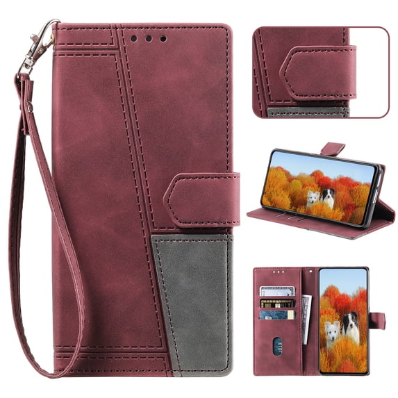 Wallet Case for iPhone 12 Mini, Premium PU Leather Magnetic Flip Folio Kickstand Case with RFID Blocking Credit Card Slots,Magnetic Clasp Shockproof Phone Case with Detachable Wrist Strap,Winered