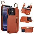 thumbnail image 1 of Wallet Case for iPhone 12 Mini, Premium Vintage PU Leather Magnetic Closure Handbag Zipper Pocket Case Kickstand Card Holder Slots with Ring Hook Shockproof Flip Cover for iPhone 12 Mini, Brown, 1 of 8