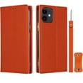 thumbnail image 1 of Wallet Case for iPhone 12 Mini with RFID Blocking Card Slots,Headset Winder,Flip Folio Magnetic Closure,Kickstand,Cash Pockets Wrist Strap Cover Case for iPhone 12 Mini 5.4",Orange, 1 of 16