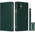 thumbnail image 1 of Wallet Case for iPhone 12 Mini with RFID Blocking Card Slots,Headset Winder,Flip Folio Magnetic Closure,Kickstand,Cash Pockets Wrist Strap Cover Case for iPhone 12 Mini 5.4",Deep Green, 1 of 18