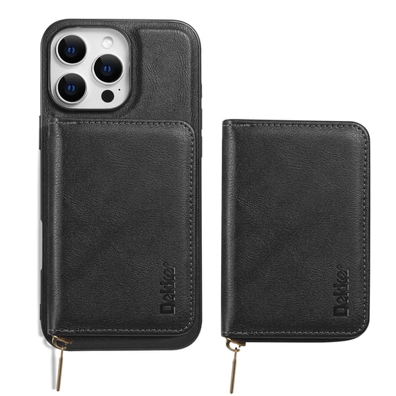 Wallet Case for iPhone 12 Pro / 12 6.1" Compatible with MagSafe for Men Women, Detachable Magnetic Flip Zipper Wallet with RFID Blocking Card Slots Shockproof Rugged Anti-fall Phone Case,Black