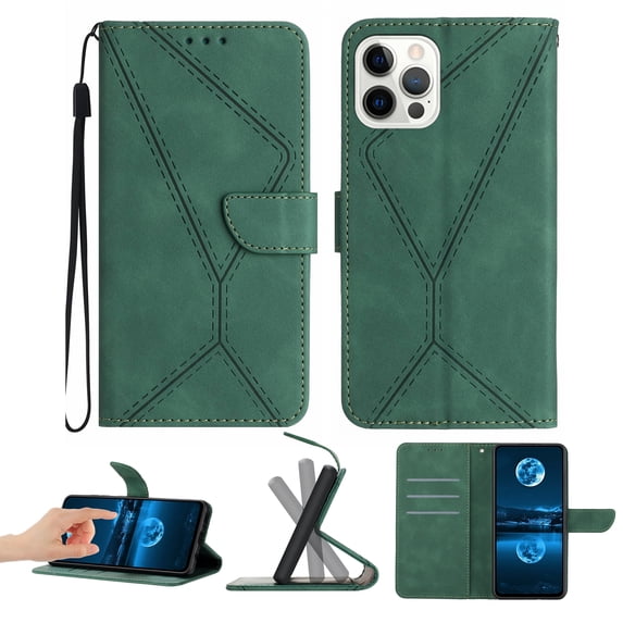 Wallet Case For iPhone 12 Pro/12, RFID Blocking Magnetic Flip Case with Card Slots Holder Kickstand Wrist Strap, PU Leather Folio Shockproof Protective Cover For iPhone 12/12 Pro, Green