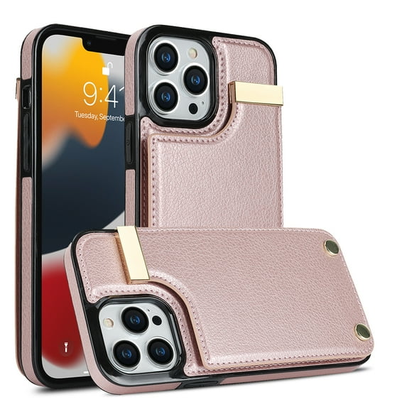 Wallet Case for iPhone 12 Pro / 12, Vintage Premium PU Leather Ultra Slim Case with Card Holder, Protective Anti-drop Magnetic Clasp Phone Case for Apple iPhone 12 Pro / 12 6.1 inch, Rosegold