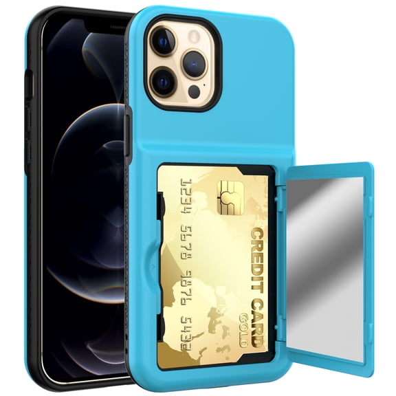Wallet Case for iPhone 12 Pro Max 2020, iPhone 12 Pro Max Cover with Card Slots, Allytech 2-Layer Rubber Anti-Scratch Heavy Duty Shockproof Anti-Slip Sleeve Case for iPhone 12 Pro Max 6.7", Skyblue