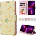 thumbnail image 1 of Wallet Case for iPhone 12 Pro Max 6.7 inch, PU Leather Phone Case Kickstand RFID Blocking Flip Case Card Slots Wrist Strap Relief Engraved Pattern Magnetic Closure Folio Case - Yellow Daisy, 1 of 14