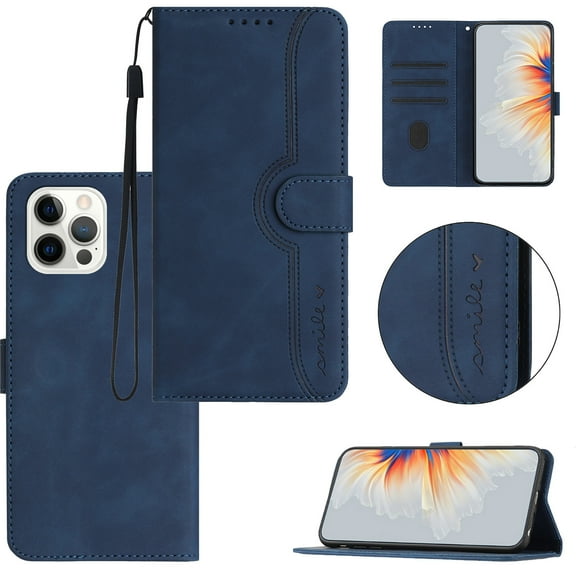 Wallet Case for iPhone 12 Pro Max, with Card Slots [RFID Blocking],Durable Flip Folio Kickstand Magnetic Closure Leather Wallet Wrist Strap Women Men Case For iPhone 12 Pro Max,Darkblue