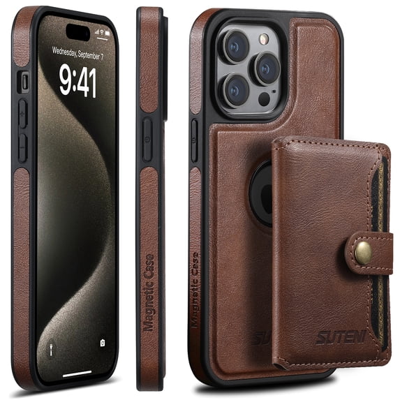 Wallet Case for iPhone 12 Pro Max, Compatible with MagSafe Magnetic Detachable Premium PU Leather Flip Case with Card Slots Holder Kickstand Wireless Charging for iPhone 12 Pro Max, Brown