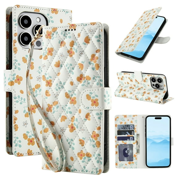 Wallet Case for iPhone 12 Pro Max, Flower PU Leather Durable Phone Case Kickstand Flip Case with Card Slots Wrist Strap Pattern Magnetic Closure Protective Case for iPhone 12 Pro Max - C