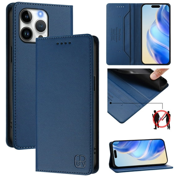 Wallet Case for iPhone 12 Pro Max, Magnetic Closure PU Leather Flip Phone Case for Men Women with RFID Blocking Card Holder Kickstand, Shockproof Protection Cover for iPhone 12 Pro Max, Darkblue