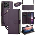 thumbnail image 1 of Wallet Case for iPhone 12 Pro Max, PU Leather TPU Protective Rugged Cover with Credit Card Slots Cash Slot Zipper Pocket Magnetic Closure Kickstand Wrist Strap & Adjustable Shoulder Strap, Darkpurple, 1 of 7