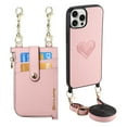 thumbnail image 1 of Wallet Case for iPhone 12 Pro / iPhone 12 6.1" with Detachable Card Holder, PU Leather Shoulder Strap Chain Crossbody Cover, Heart Pattern Zipper Purse Case with Lanyard for iPhone 12 Pro, Pink, 1 of 11