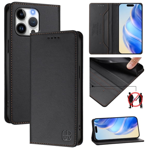 Wallet Case for iPhone 12 Pro / iPhone 12 6.1", Magnetic Closure PU Leather Flip Phone Case for Men Women with RFID Blocking Card Holder Kickstand, Shockproof Protection Cover, Black