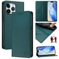 thumbnail image 1 of Wallet Case for iPhone 12 Pro / iPhone 12 6.1", Magnetic Closure PU Leather Flip Phone Case for Men Women with RFID Blocking Card Holder Kickstand, Shockproof Protection Cover, Darkgreen, 1 of 13
