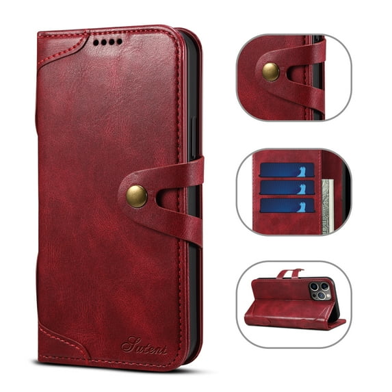 Wallet Case for iPhone 12 Pro/iPhone 12 for Business Women Men, Allytech Card Holder Pocket PU Leather TPU Back Flip Kickstand Magnetic Closure Cover for iPhone 12 Pro/iPhone 12 6.1 inch 2020, Red