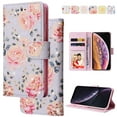 thumbnail image 1 of Wallet Case for iPhone 12 with RFID Blocking Credit Card Slots Holder, Cute Patterned Gold Brushing Magnetic Flip Kickstand Wrist Strap Cover For iPhone 12, Rural Rose, 1 of 8