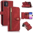 thumbnail image 1 of Wallet Case for iPhone 12(iPhone 12 Pro), iPhone 12(iPhone 12 Pro) Wallet Phone Case, Premium Zipper (with Wristlet) Flip Leather Phone Case for iPhone 12/12 Pro(6.1 inches) - Red, 1 of 14