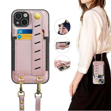 Wallet Case for iPhone 13 13 Pro 13 Pro Max, Njjex PU Leather Crossbag Lager Capacity [Shoulder Straps] [Card Slots] Flip Folio Wallet Case Cover -Rose Gold