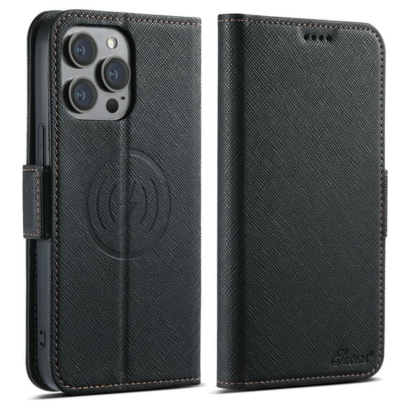Wallet Case for iPhone 13 with Card Slots for Men Women, Crosshatch PU Leather,Compatible with MagSafe Wireless Charging Magnetic Leather Flip Folio Cover Case for iPhone 13,Black