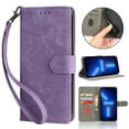 thumbnail image 1 of Wallet Case for iPhone 13,Card Slots[RFID Blocking],Durable Flip Folio Kickstand Magnetic Closure Retro Premium Leather Wallet Wrist Strap Shockproof Case For iPhone 13, Purple, 1 of 8