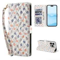Wallet Case for iPhone 13 with Credit Card Holder, Wrist Strap, Cute Floral Flower Pattern PU Leather Stand Flip Case, Magnetic Clasp Shockproof Cover for for iPhone 13, Pattern-B