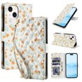 thumbnail image 1 of Wallet Case for iPhone 13, Flower PU Leather Durable Phone Case Kickstand Flip Case with Card Slots Wrist Strap Pattern Magnetic Closure Protective Case for iPhone 13 - C, 1 of 9